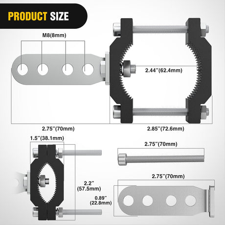 2Pcs Motorcycle Tube Clamp Mounting Brackets 0.7 to 2Inch Round Tube Nilight