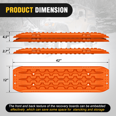 Off-Road Recovery Traction Boards For 4WD 4X4 with 2PCS Mounting kit Zipper Bag 2 leashes (Orange) Nilight