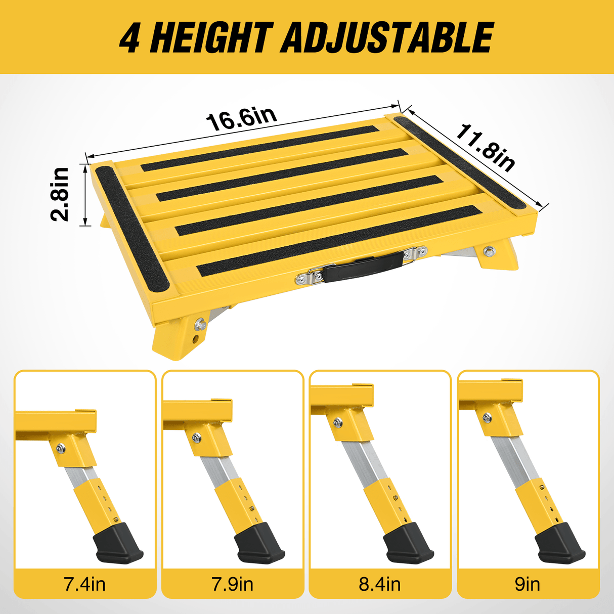 RV Yellow Folding Aluminum 4 Levels Adjustable Height Portable Platform Step Nilight