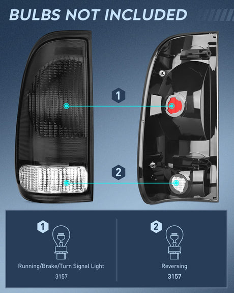 1997-2003 Ford F150 1997-1999 Light Duty 1999-2007 Ford Super Duty Taillight Assembly Smoke Housing Rear Lamp Replacement OE Style Driver Side