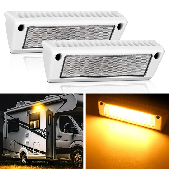 RV Exterior Light 2PCS 9 Inch Amber Beam Porch Lights White Aluminum Nilight