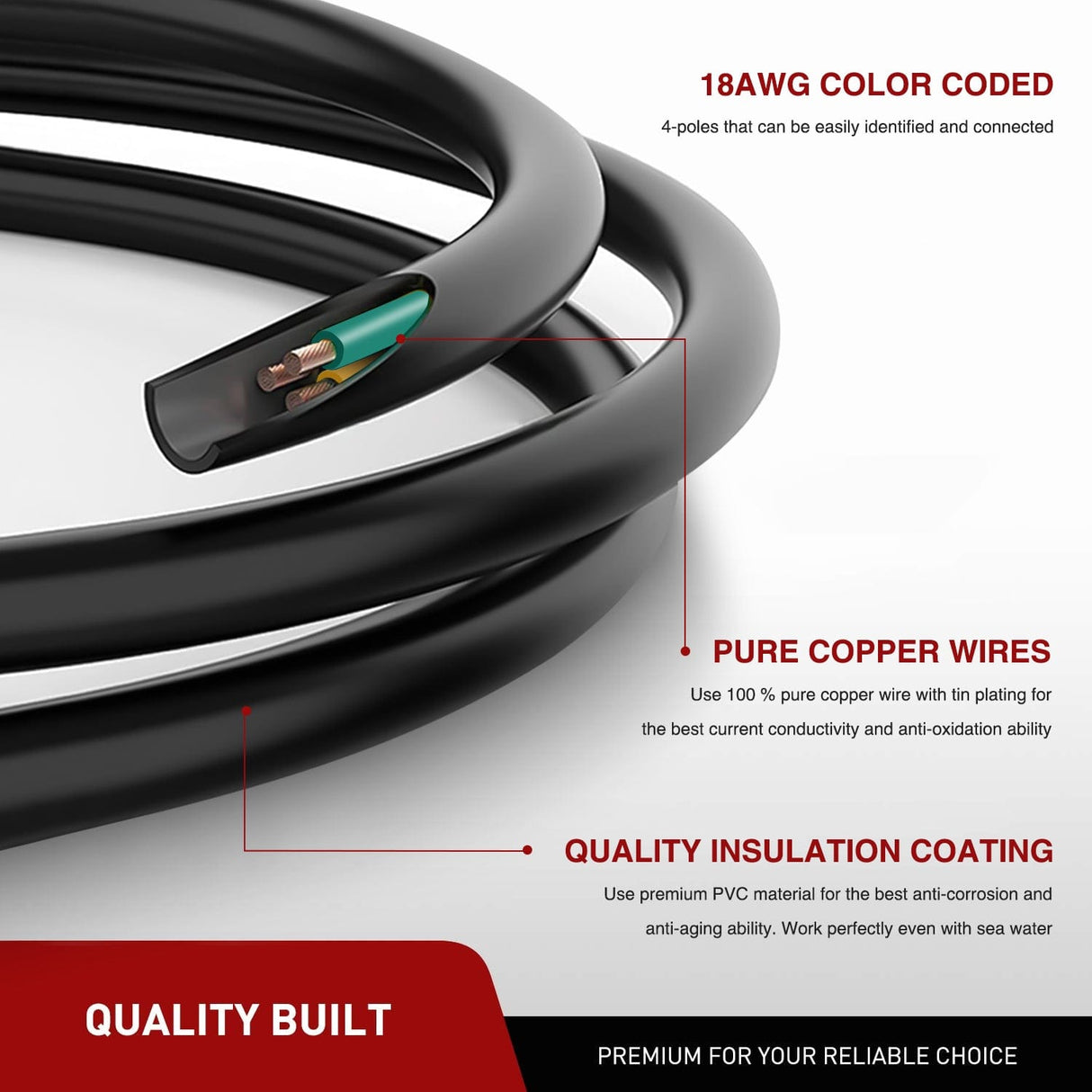 10ft 18AWG 4 Pin Jacketed Cable Trailer Wire Nilight