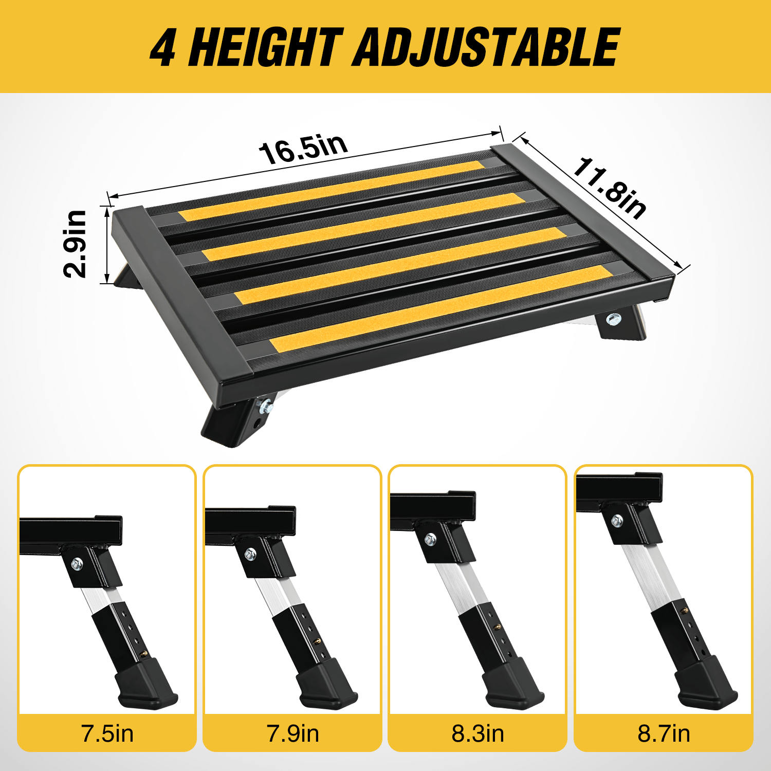 RV Black Folding Aluminum 4 Levels Adjustable Height Portable Platform Step Nilight