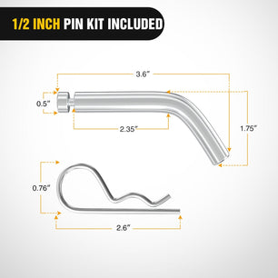 Trailer Hitch Mount 2In Trailer Ball 1/2In Hitch Pin Clip Fits 1-1/4In Receiver Tubes 1-1/4In Drop 3/4In Rise