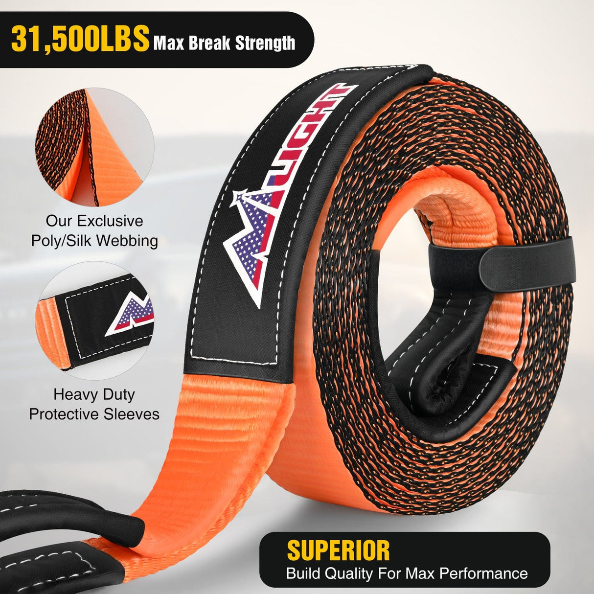 3 x 20Inch Recovery Tow Strap Rope 31500LBS Nilight