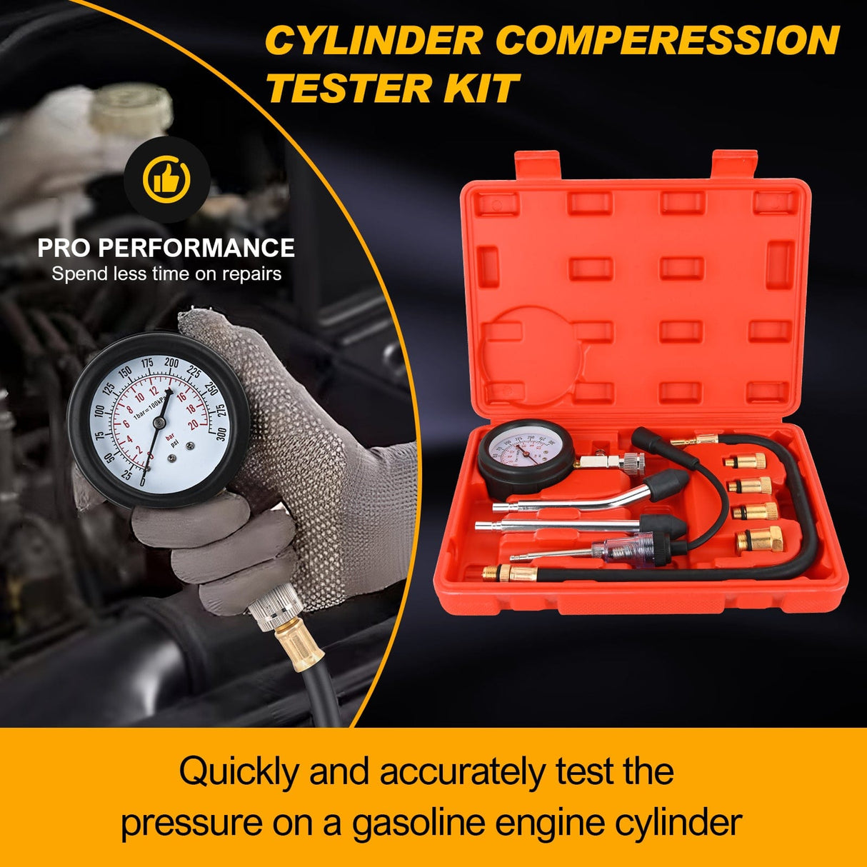 9PCS Petrol Gas Engine Cylinder Compression Tester Kit Nilight