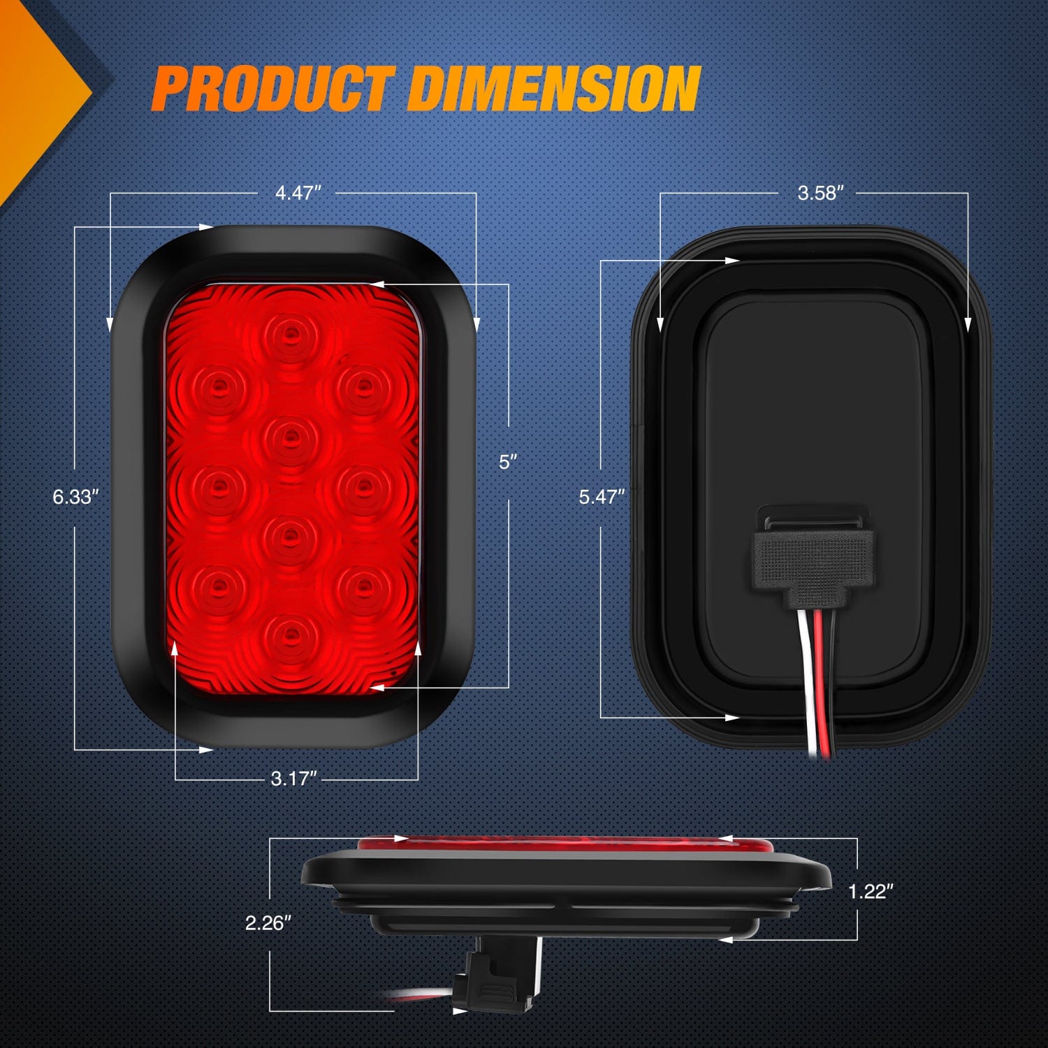 2 Pcs 5 X 3 Inch 10 Led Red Rectangular Trailer Tail Light Nilight