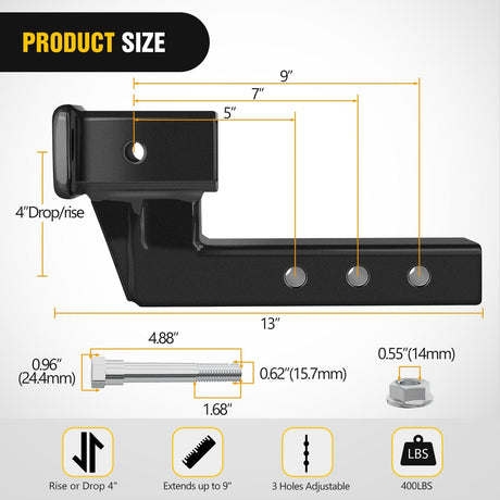 2 Inch Trailer Dual Hitch Receiver with 4Inch Rise or Drop Nilight