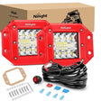 2Pcs 42W Flush Mount LED Lights with Wiring Harness Kit-2 Leads (Red Shell) 2pcs