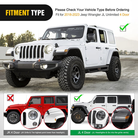 2018-2023 Jeep Wrangler JL Unlimited 4 Door Running Boards Dual-Stage Textured Black Powder Coated Slip-Proof Side Step Nerf Bars Nilight