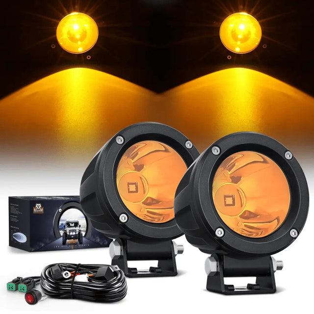 3 Inch 10W 800LM Amber Round Built-in EMC LED Pods (Pair) Nilight