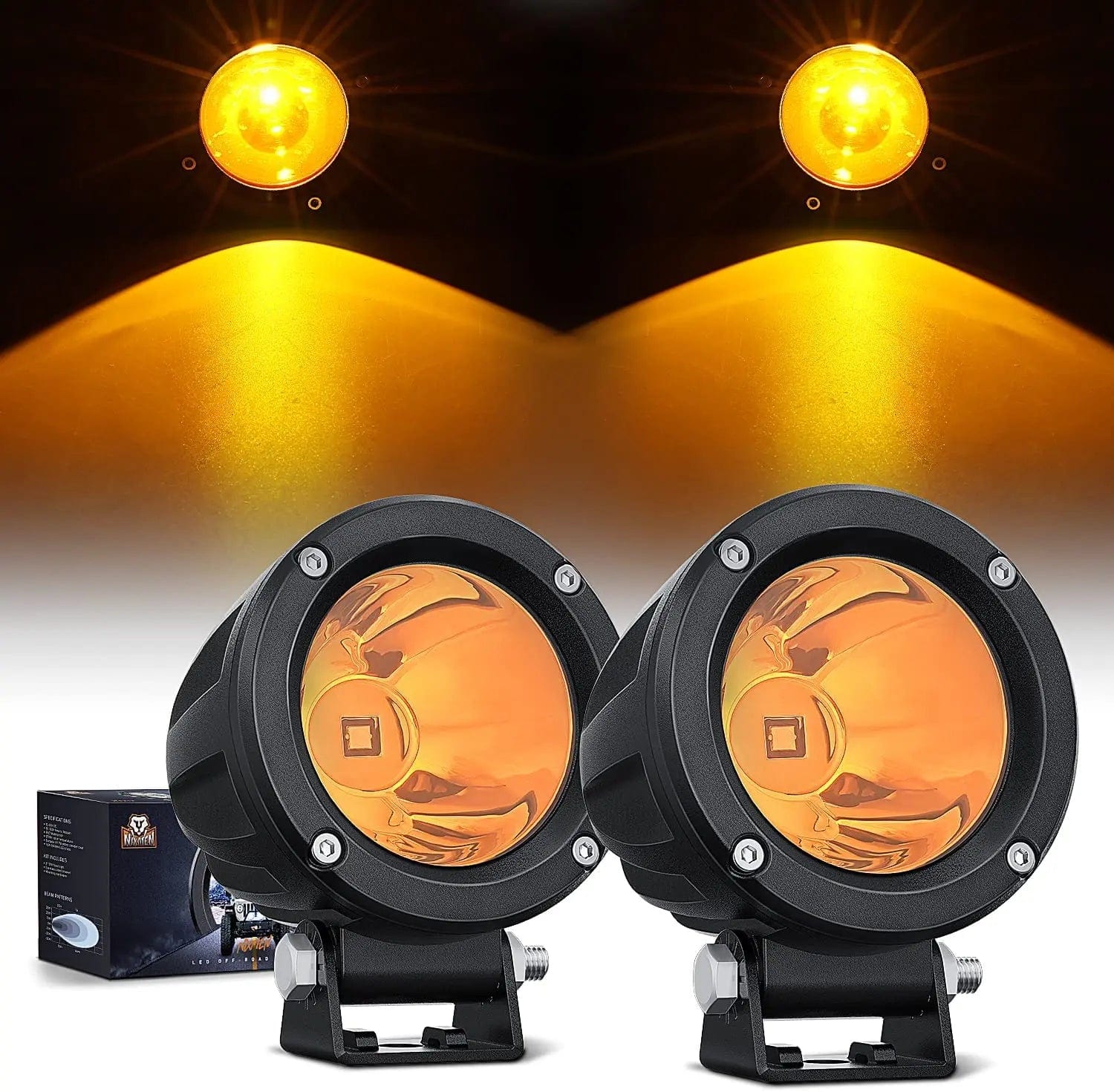 3 Inch 10W 800LM Amber Round Built-in EMC LED Pods (Pair) Nilight