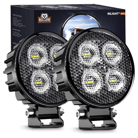 3 Inch 12W 1500LM Round Flood Built-in EMC LED Work Lights (Pair) Nilight