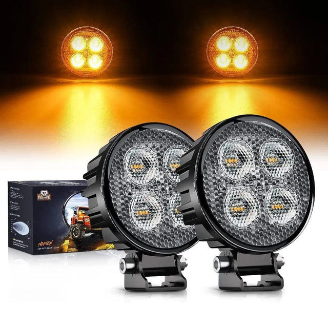 3 Inch 12W 2940LM Amber Round Flood Built-in EMC LED Work Lights (Pair) Nilight