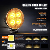 3 Inch 12W 2940LM Amber Round Flood Built-in EMC LED Work Lights (Pair) Nilight