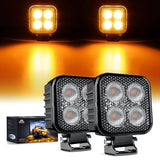 3 Inch 15W 2100LM Square Amber Flood Built-in EMC Led Work Lights (Pair) Nilight