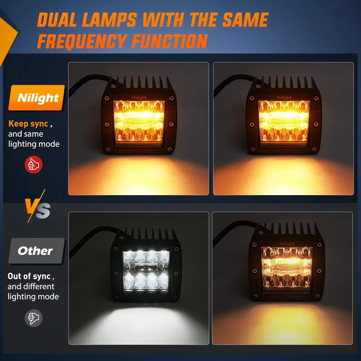 3 Inch 42W Amber White Cube Spot Flood LED Pods (Pair) | 16AWG DT Wire Nilight