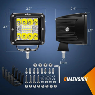 3 Inch 42W Triple Row Cube Spot Flood LED Pods (2 Pairs) | 10FT Wire 3Pin Switch Nilight