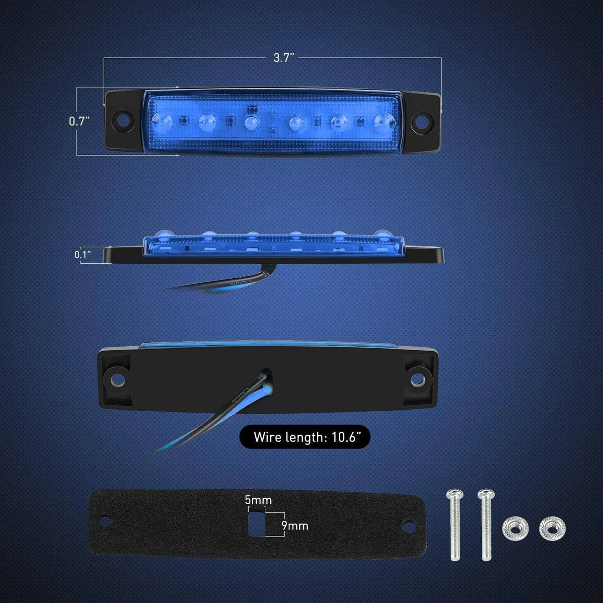 3.8 Inch 6 LEDs Blue Side Marker Lights (10 Pcs) Nilight