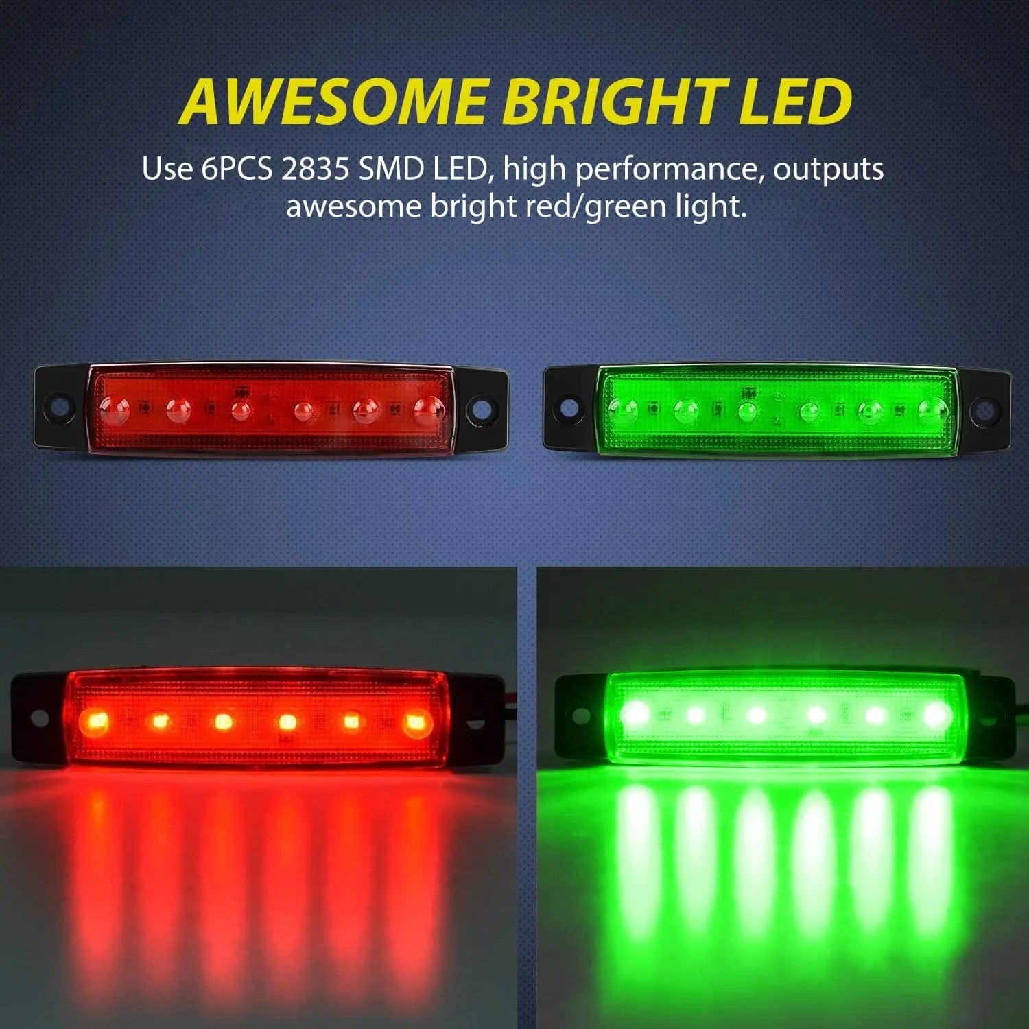 3.8 Inch 6 LEDs Red Green Side Marker Lights (10 Pcs) Nilight