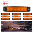 Trailer Light 3.8” 6 LEDs Amber Side Marker Lights (10 Pcs)