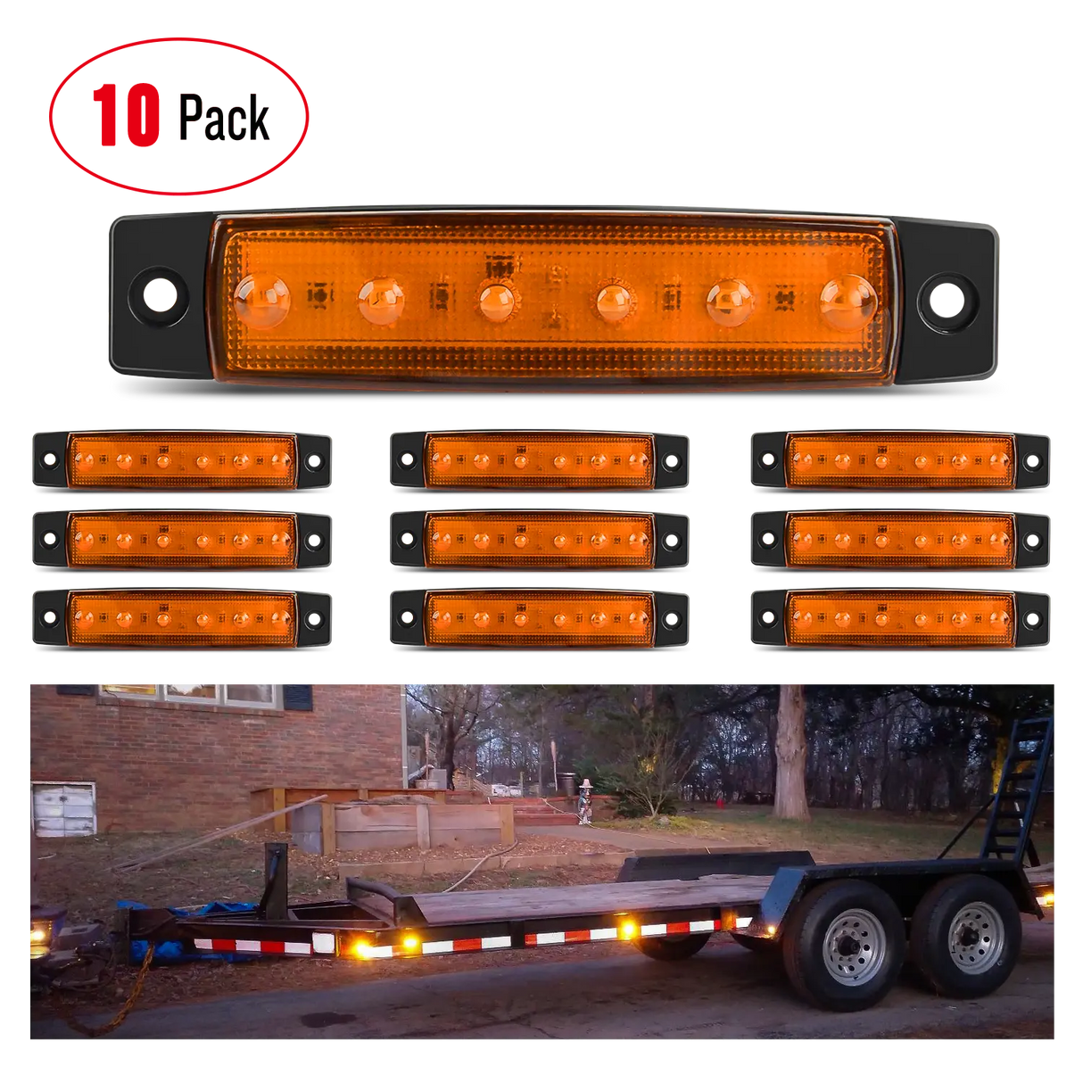 Trailer Light 3.8” 6 LEDs Amber Side Marker Lights (10 Pcs)