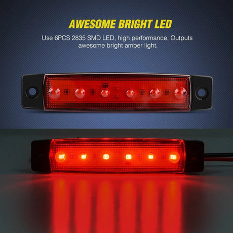 Trailer Light 3.8” 6 LEDs Red Side Marker Lights (10 Pcs)