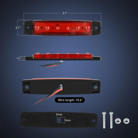 Trailer Light 3.8” 6 LEDs Red Side Marker Lights (10 Pcs)