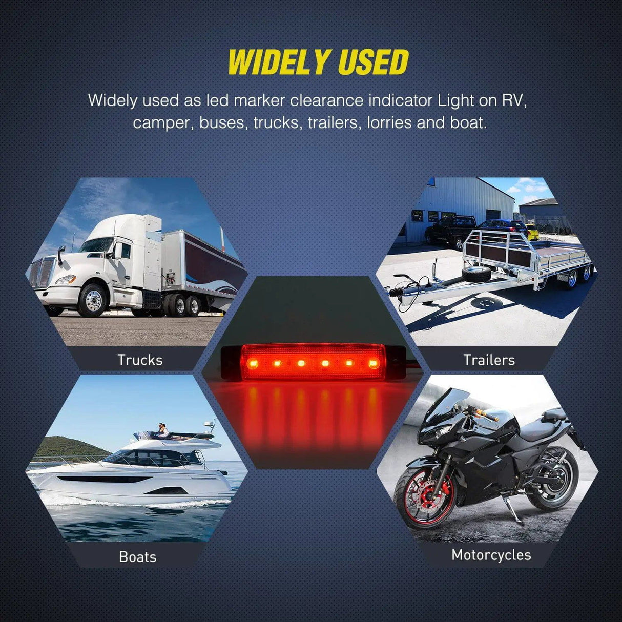 Trailer Light 3.8” 6 LEDs Red Side Marker Lights (10 Pcs)