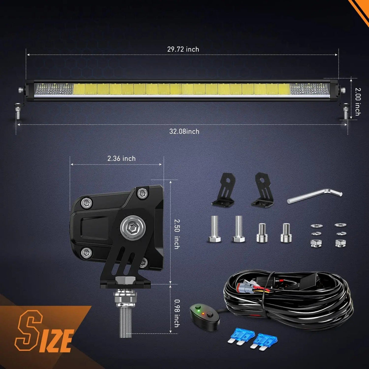 30 inch 120W 13000LM Slim Anti-Glare DRL Spot Flood Led Light Bar | 16AWG DT Wire Nilight