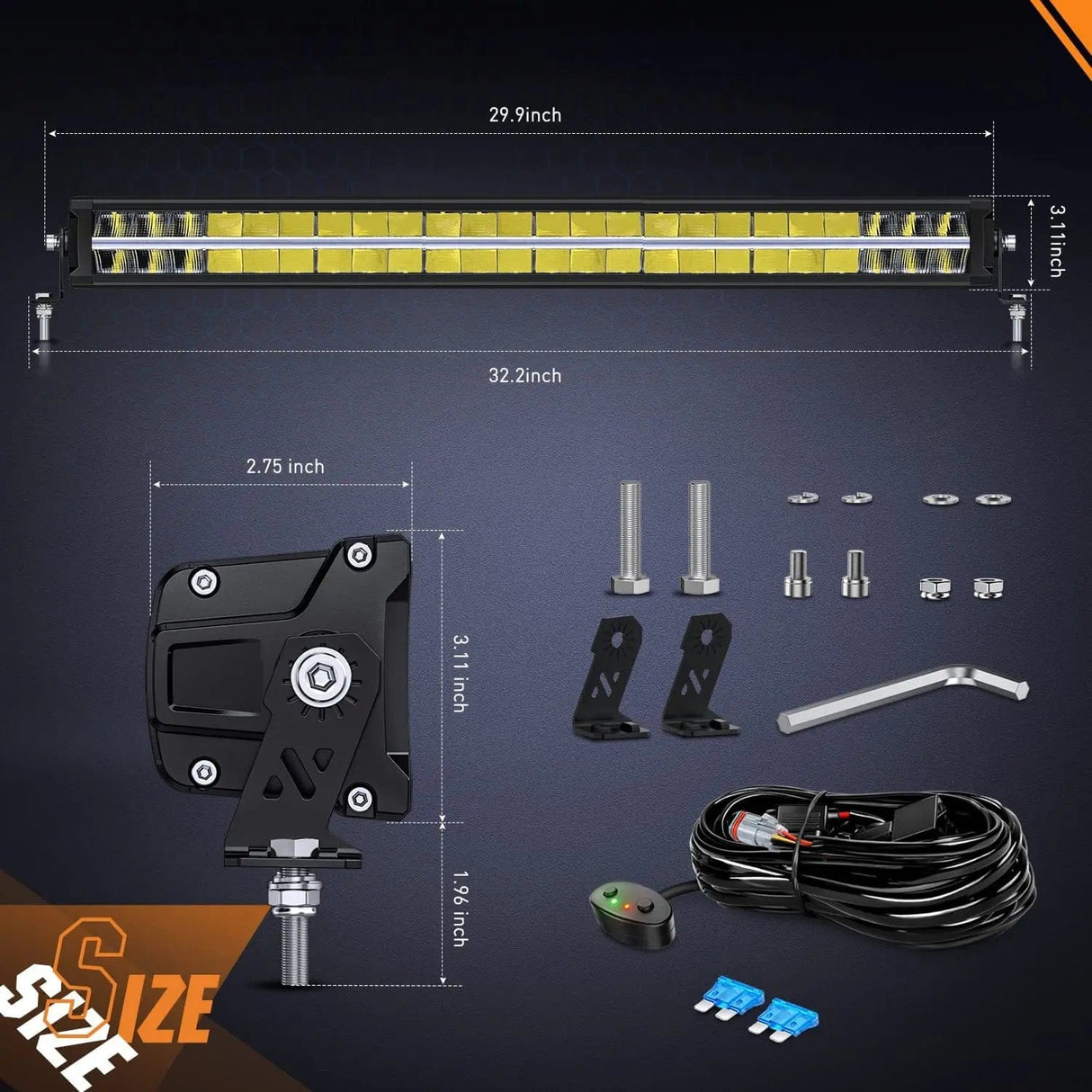 30 inch 240W 24800LM Anti-Glare Built-in EMC Spot Flood Led Light Bar | 14AWG DT Wire Nilight