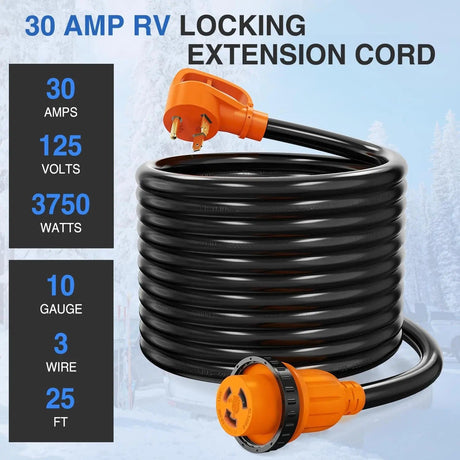 30Amp RV 25FT Locking Extension Cord Drag Tool Nilight