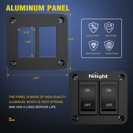 2 Gang ON-Off Switch Panel 12V 20A  4 PIN DPST Toggle Switch Nilight