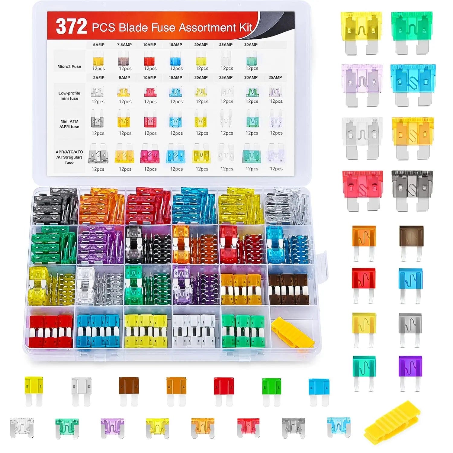 372Pcs Fuses Assortment Kit Standard Mini LP Mini Micro2 Blade Fuse Nilight