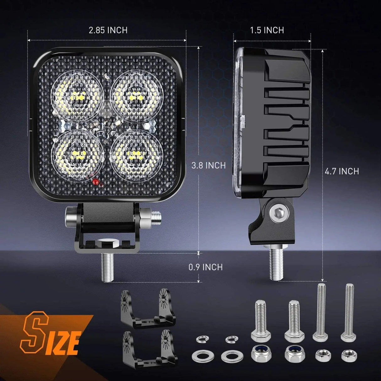 LED Work Light 3" 12W 1500LM Square Flood Built-in EMC Led Work Lights (Pair)