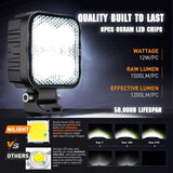 LED Work Light 3" 12W 1500LM Square Flood Built-in EMC Led Work Lights (Pair)