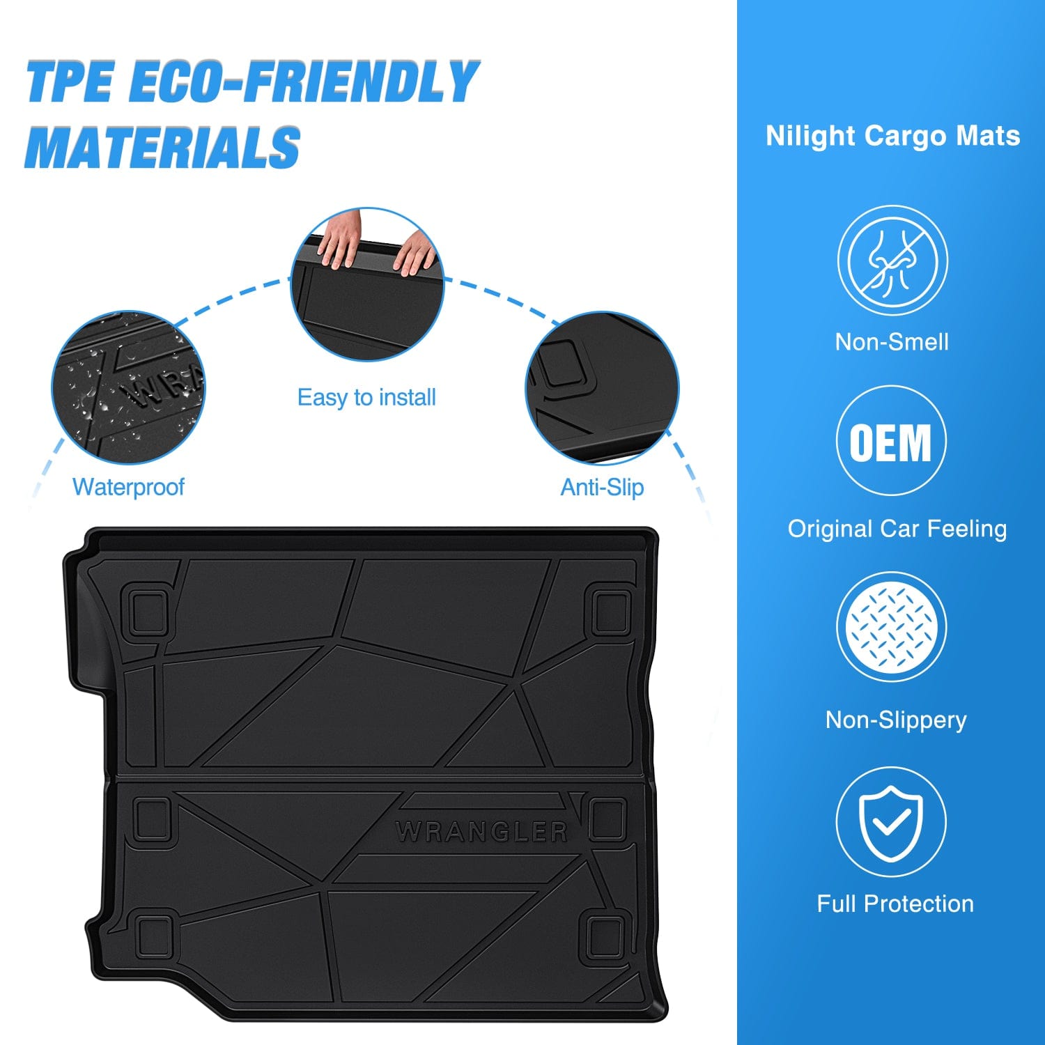 Cargo Mats for Jeep Wrangler JL Unlimited 4 Door with Subwoofer Only 2018-2024 (Not for JK or 4XE) Nilight