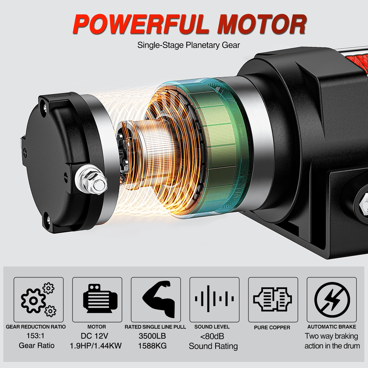 3500 lb ATV/UTV Electric Winch Kit With Synthetic Winch Rope Nilight