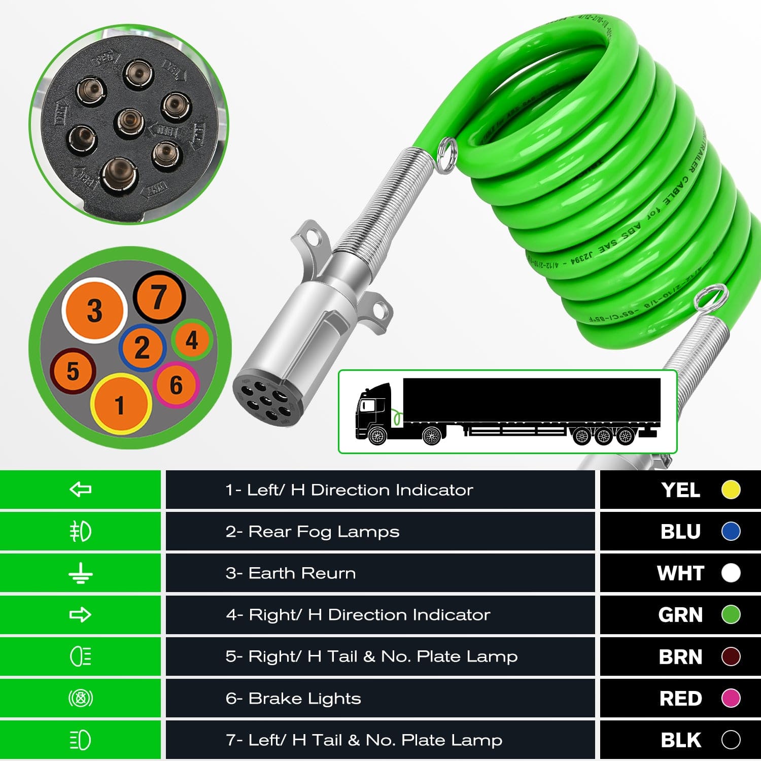 15ft 7 Way to 6 Way Trailer Plug Adapter Nilight