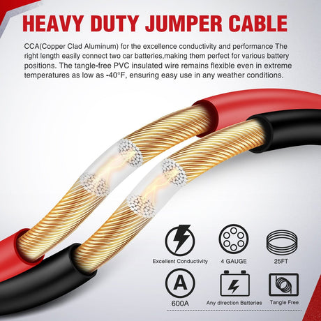 4 Gauge 25FT Heavy Duty Jumper Cable Nilight