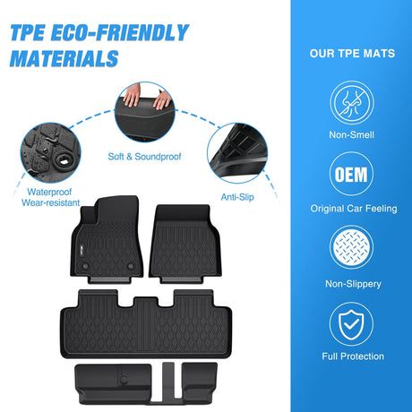 TPE Floor Mats for Tesla Model Y 7 Seater 2020-2024 Nilight