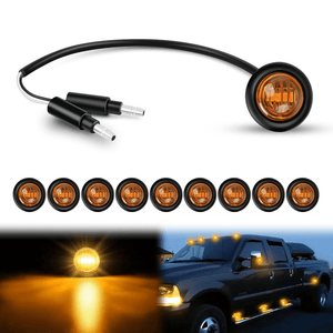 3/4 inch Amber Round LED Marker Lights 2 Connectors (10 Pcs) Nilight