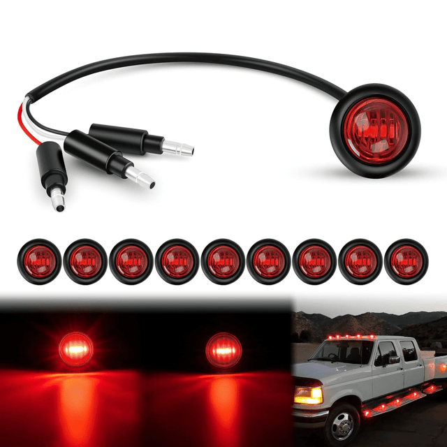 3/4 inch Red Round LED Marker Lights 3 Connectors (10 Pcs) Nilight