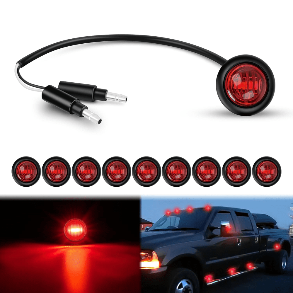 3/4 inch Red Round LED Marker Lights 2 Connectors (10 Pcs) Nilight