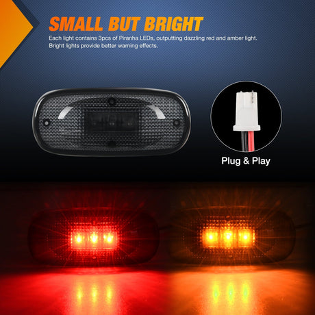 4 PCS 3 LED Red Amber Wheel Fender Side Marker Lights Smoked Lens Light Compatible With 2003-2009 Dodge Ram 1500 2500 3500 Super Duty Nilight