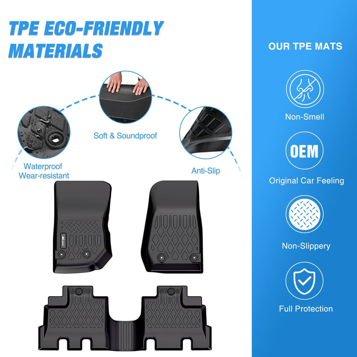 TPE Floor Mats for Jeep Wrangler JK Unlimited 4 Doors 2013-2018 (Not for JL&4XE) Nilight