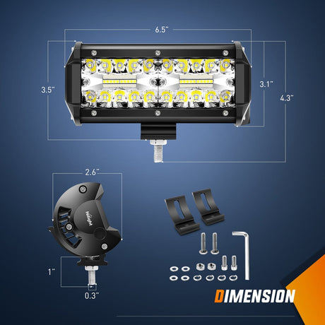 4PCS 6.5 Inch 120W Light Bar with Wiring Harness Kit-4 Leads Nilight