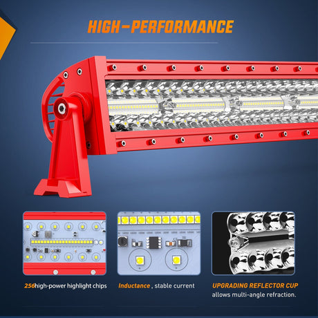 22 Inch 420W Triple Row Red Case Spot Flood LED Light Bar | 16AWG Wire 3Pin Switch Nilight