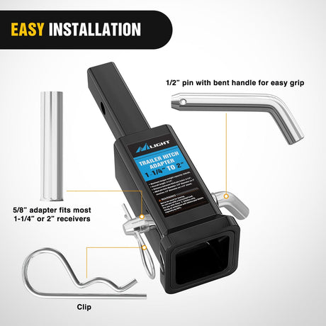 Trailer Hitch Receiver Adapter 1-1/4 to 2Inch Hitch Nilight