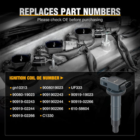 Ignition Coil C1330 5C1299 90919-02244 Fit for 2002-2015 Toyota 2003 04 2009 Camry RAV4 Corolla Highlander Matrix Solara Lexus Pontiac Scion automotive replacement Nilight